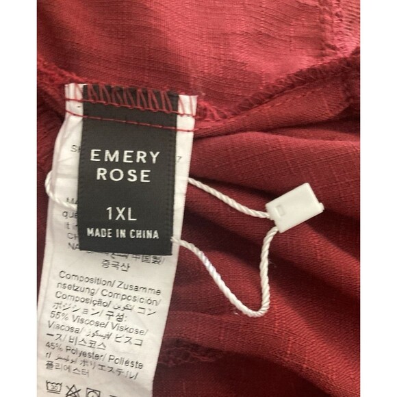 Emery Rose Women's Top 1X Burgundy Tiered Babydoll Lace Peasant Cottagecore NWOT - Picture 8 of 12